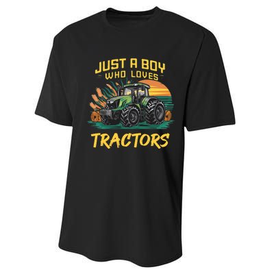 Just A Boy Who Loves Tractors Performance Sprint T-Shirt