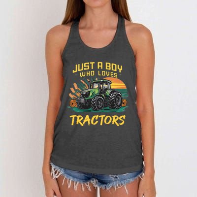 Just A Boy Who Loves Tractors Women's Knotted Racerback Tank