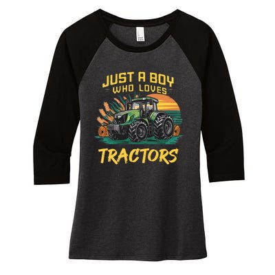 Just A Boy Who Loves Tractors Women's Tri-Blend 3/4-Sleeve Raglan Shirt