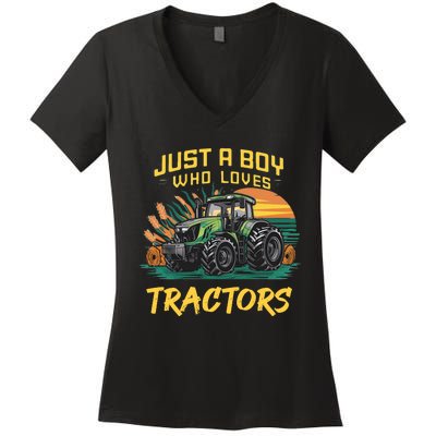 Just A Boy Who Loves Tractors Women's V-Neck T-Shirt