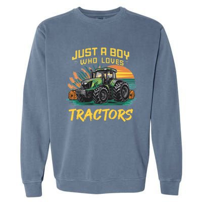 Just A Boy Who Loves Tractors Garment-Dyed Sweatshirt