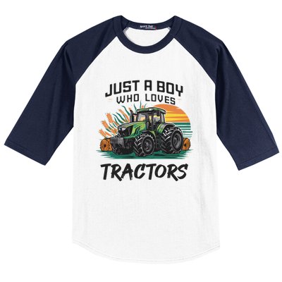 Just A Boy Who Loves Tractors Baseball Sleeve Shirt