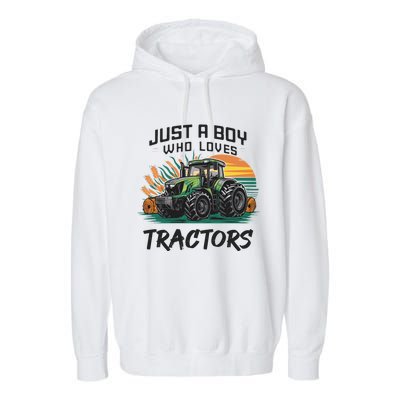 Just A Boy Who Loves Tractors Garment-Dyed Fleece Hoodie