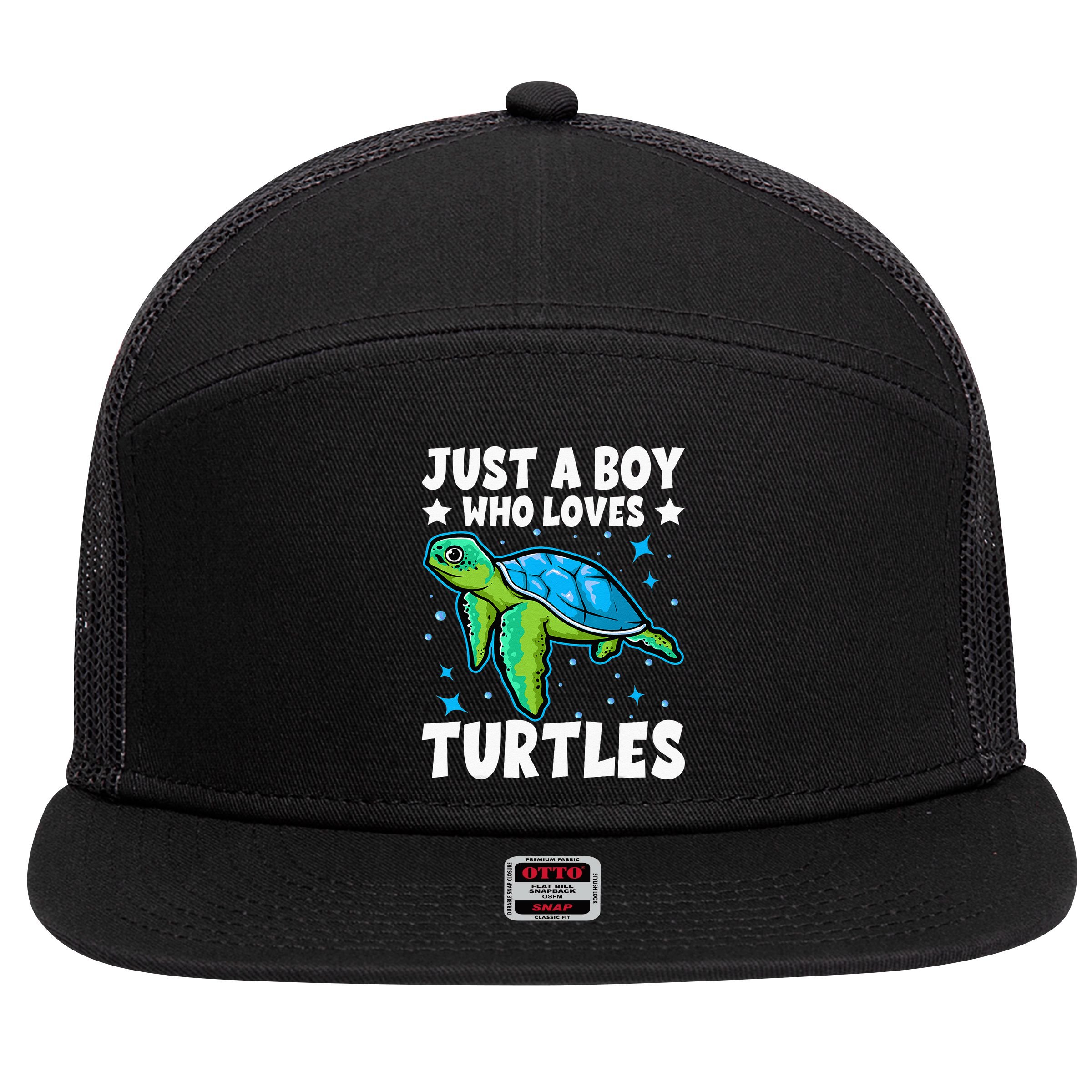 Just A Boy Who Loves Turtles Lover Gifts Sea Ocean Turtle 7 Panel Mesh Trucker Snapback Hat