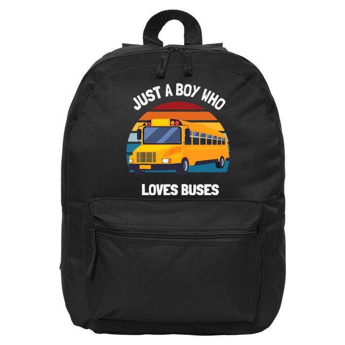 Just A Boy Who Loves Buses School Bus 16 in Basic Backpack