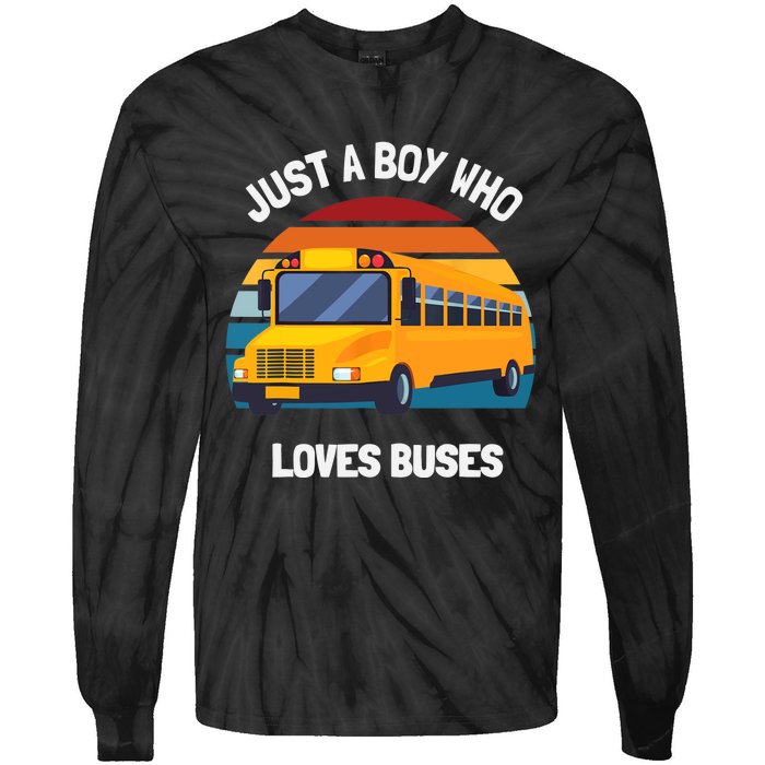 Just A Boy Who Loves Buses School Bus Tie-Dye Long Sleeve Shirt