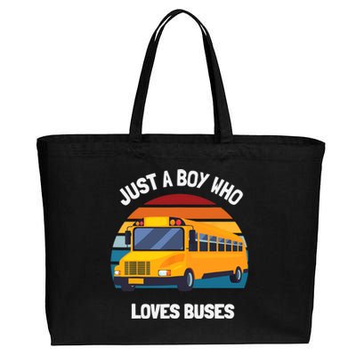 Just A Boy Who Loves Buses School Bus Cotton Canvas Jumbo Tote