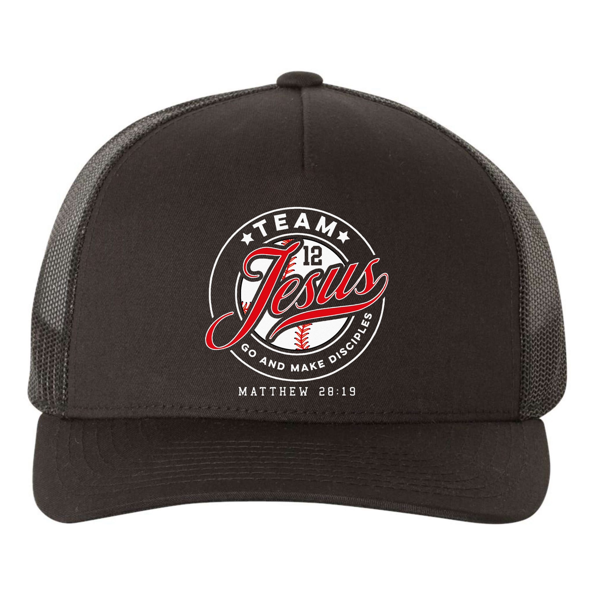 Jesus And Baseball Team Jesus Christian Matthew 2819 Verse Yupoong Adult 5-Panel Trucker Hat