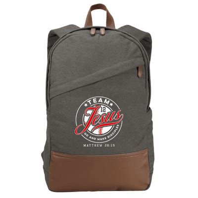 Jesus And Baseball Team Jesus Christian Matthew 2819 Verse Cotton Canvas Backpack
