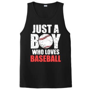 Just A Boy Who Loves Baseball Batter Catcher Pitcher Boy PosiCharge Competitor Tank