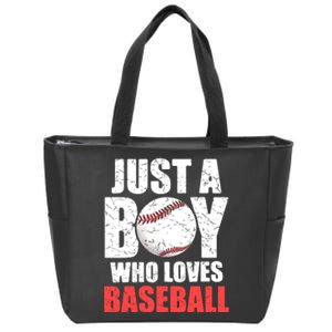 Just A Boy Who Loves Baseball Batter Catcher Pitcher Boy Zip Tote Bag