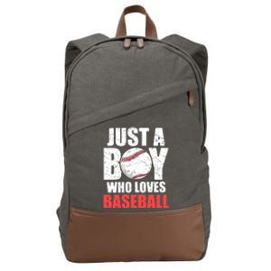 Just A Boy Who Loves Baseball Batter Catcher Pitcher Boy Cotton Canvas Backpack