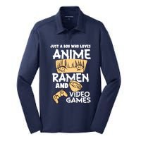 Just A Boy Who Loves Anime Ra Video Games Design Silk Touch Performance Long Sleeve Polo