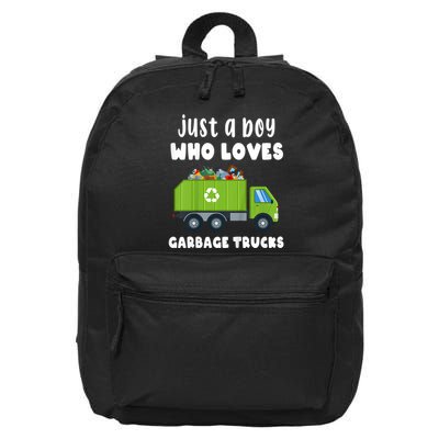 Just A Boy Who Loves Garbage Trucks 16 in Basic Backpack