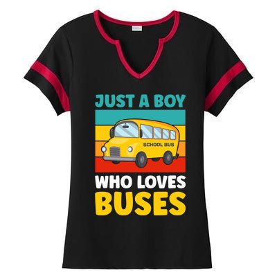 Just a Boy who loves Buses School Bus Ladies Halftime Notch Neck Tee