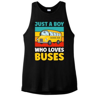 Just a Boy who loves Buses School Bus Ladies PosiCharge Tri-Blend Wicking Tank