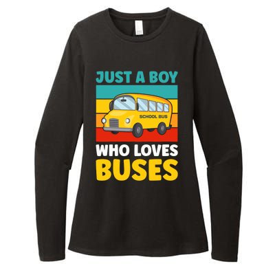 Just a Boy who loves Buses School Bus Womens CVC Long Sleeve Shirt