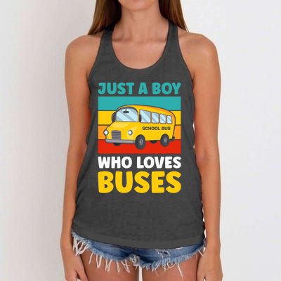 Just a Boy who loves Buses School Bus Women's Knotted Racerback Tank