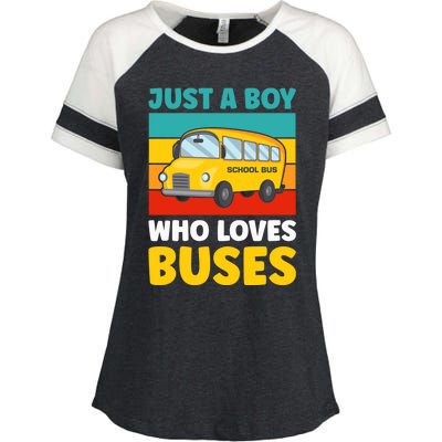 Just a Boy who loves Buses School Bus Enza Ladies Jersey Colorblock Tee