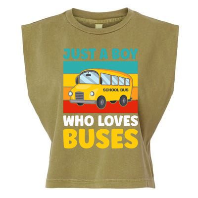 Just a Boy who loves Buses School Bus Garment-Dyed Women's Muscle Tee