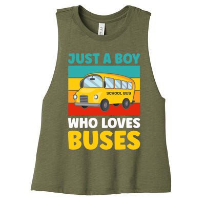 Just a Boy who loves Buses School Bus Women's Racerback Cropped Tank