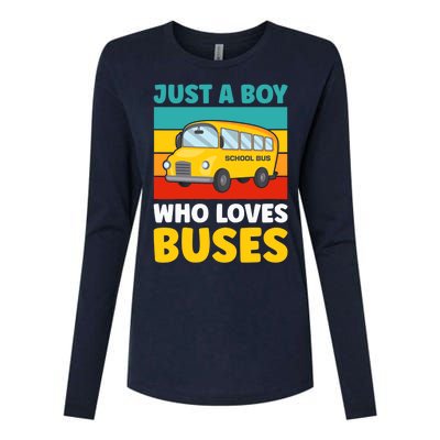 Just a Boy who loves Buses School Bus Womens Cotton Relaxed Long Sleeve T-Shirt