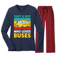 Just a Boy who loves Buses School Bus Women's Long Sleeve Flannel Pajama Set 