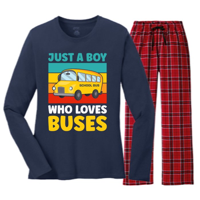 Just a Boy who loves Buses School Bus Women's Long Sleeve Flannel Pajama Set 