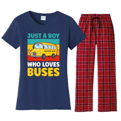 Just a Boy who loves Buses School Bus Women's Flannel Pajama Set