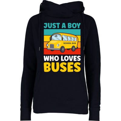 Just a Boy who loves Buses School Bus Womens Funnel Neck Pullover Hood