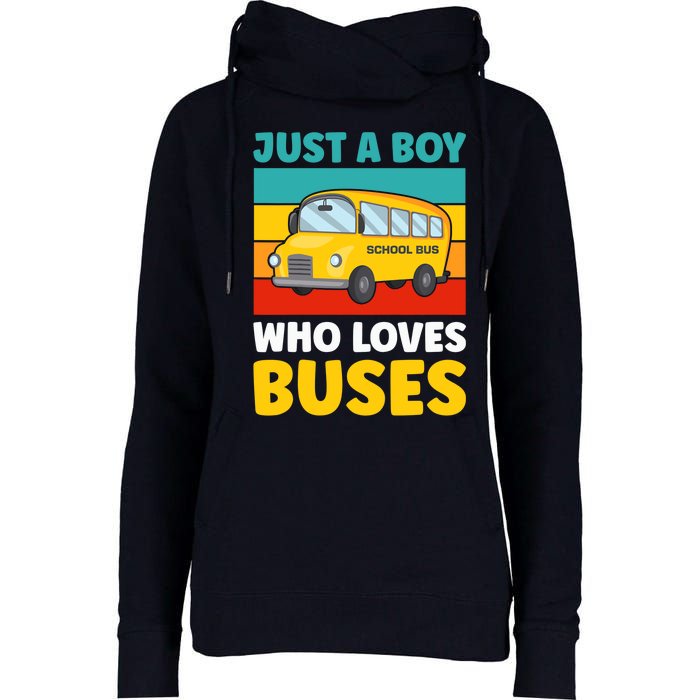 Just a Boy who loves Buses School Bus Womens Funnel Neck Pullover Hood