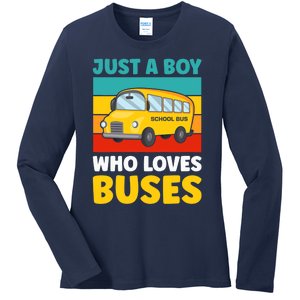 Just a Boy who loves Buses School Bus Ladies Long Sleeve Shirt