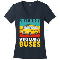 Just a Boy who loves Buses School Bus Women's V-Neck T-Shirt