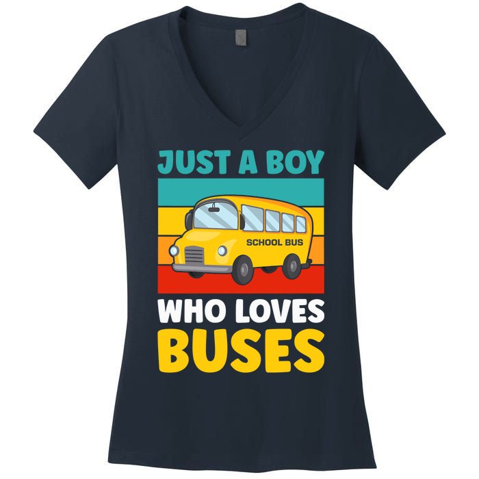 Just a Boy who loves Buses School Bus Women's V-Neck T-Shirt