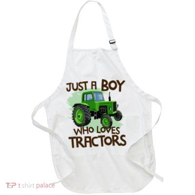 Just A Boy Who Loves Tractors T Farm Birthday Gift Full-Length Apron With Pockets