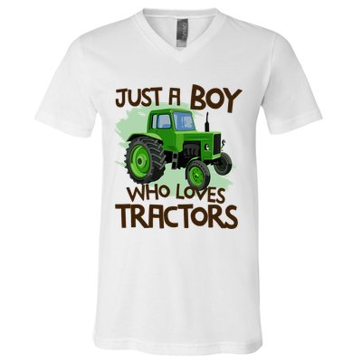 Just A Boy Who Loves Tractors T Farm Birthday Gift V-Neck T-Shirt