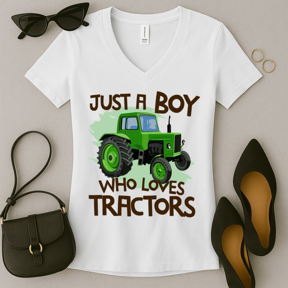 Just A Boy Who Loves Tractors T Farm Birthday Gift Women's V-Neck T-Shirt