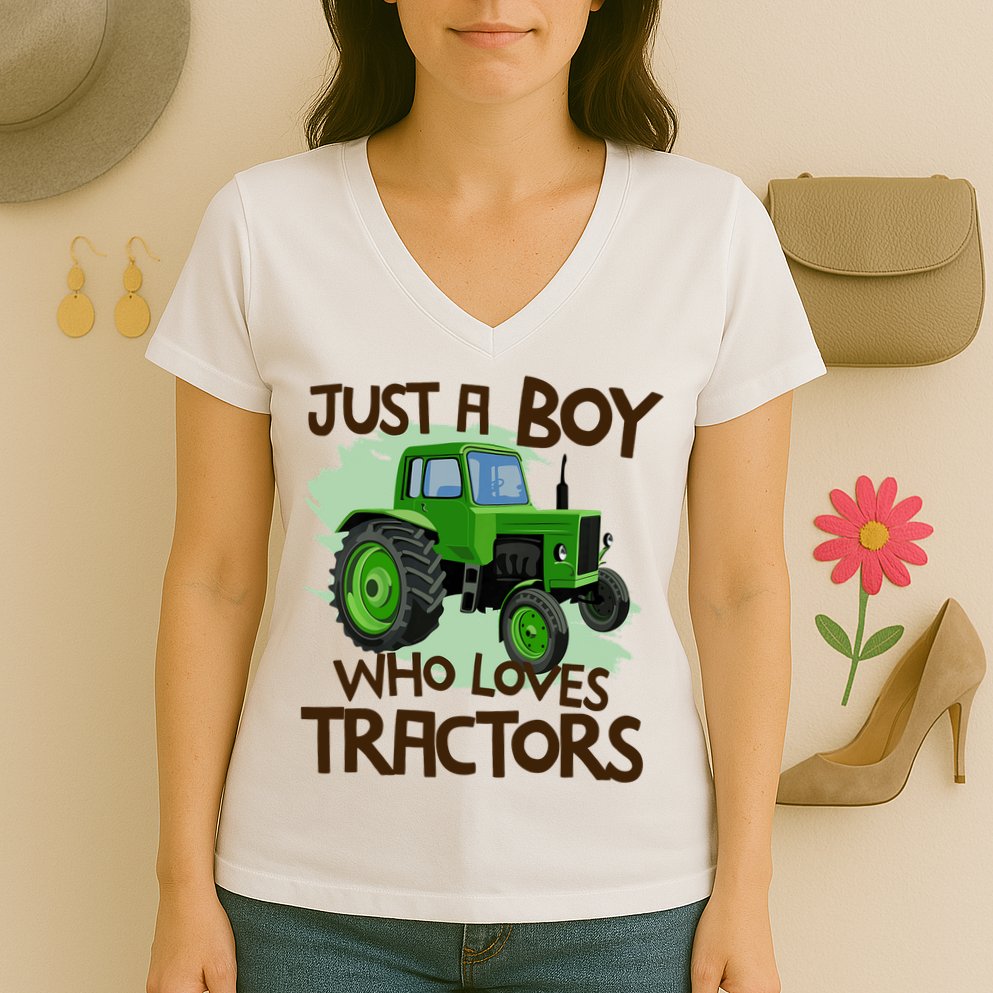 Just A Boy Who Loves Tractors T Farm Birthday Gift Women's V-Neck T-Shirt