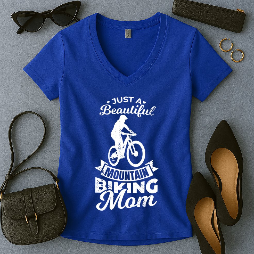 Just A Beautiful Mountain Biking Mom Meaningful Gift Women's V-Neck T-Shirt