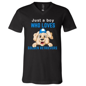 Just A Boy Who Loves Golden Retrivers V-Neck T-Shirt