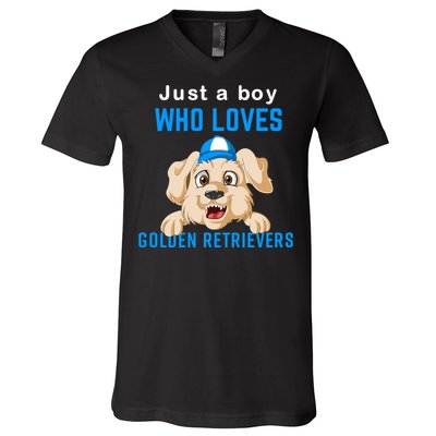 Just A Boy Who Loves Golden Retrivers V-Neck T-Shirt