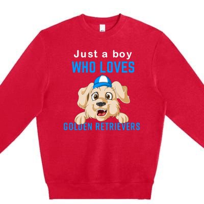 Just A Boy Who Loves Golden Retrivers Premium Crewneck Sweatshirt