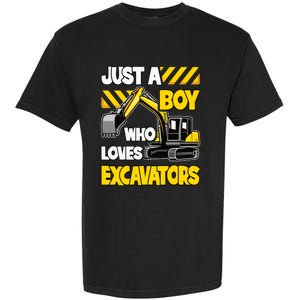 Just A Boy Who Loves Excavators Construction Vehicle Garment-Dyed Heavyweight T-Shirt