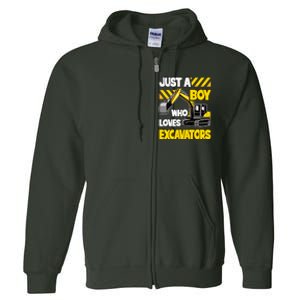 Just A Boy Who Loves Excavators Construction Vehicle Full Zip Hoodie