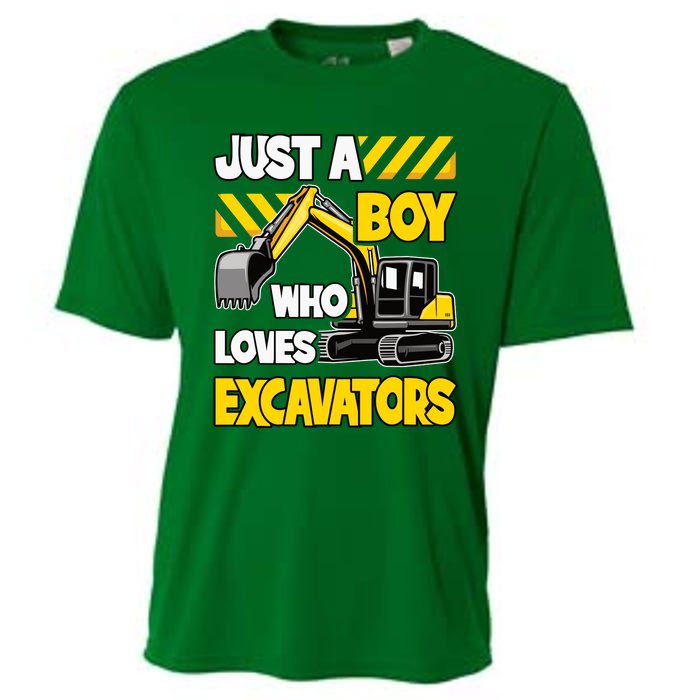 Just A Boy Who Loves Excavators Construction Vehicle Cooling Performance Crew T-Shirt