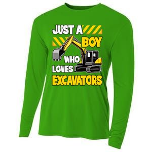 Just A Boy Who Loves Excavators Construction Vehicle Cooling Performance Long Sleeve Crew