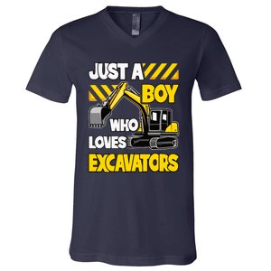 Just A Boy Who Loves Excavators Construction Vehicle V-Neck T-Shirt