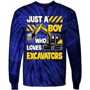 Just A Boy Who Loves Excavators Construction Vehicle Tie-Dye Long Sleeve Shirt