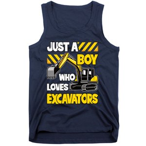 Just A Boy Who Loves Excavators Construction Vehicle Tank Top