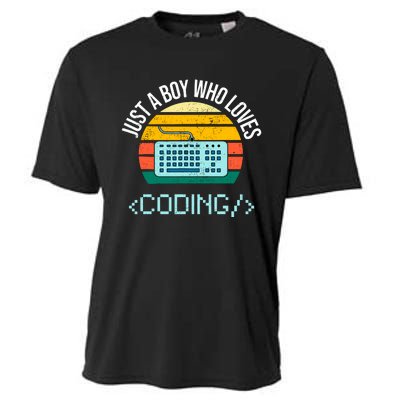 Just A Boy Who Loves Coding Computer Funny Cooling Performance Crew T-Shirt